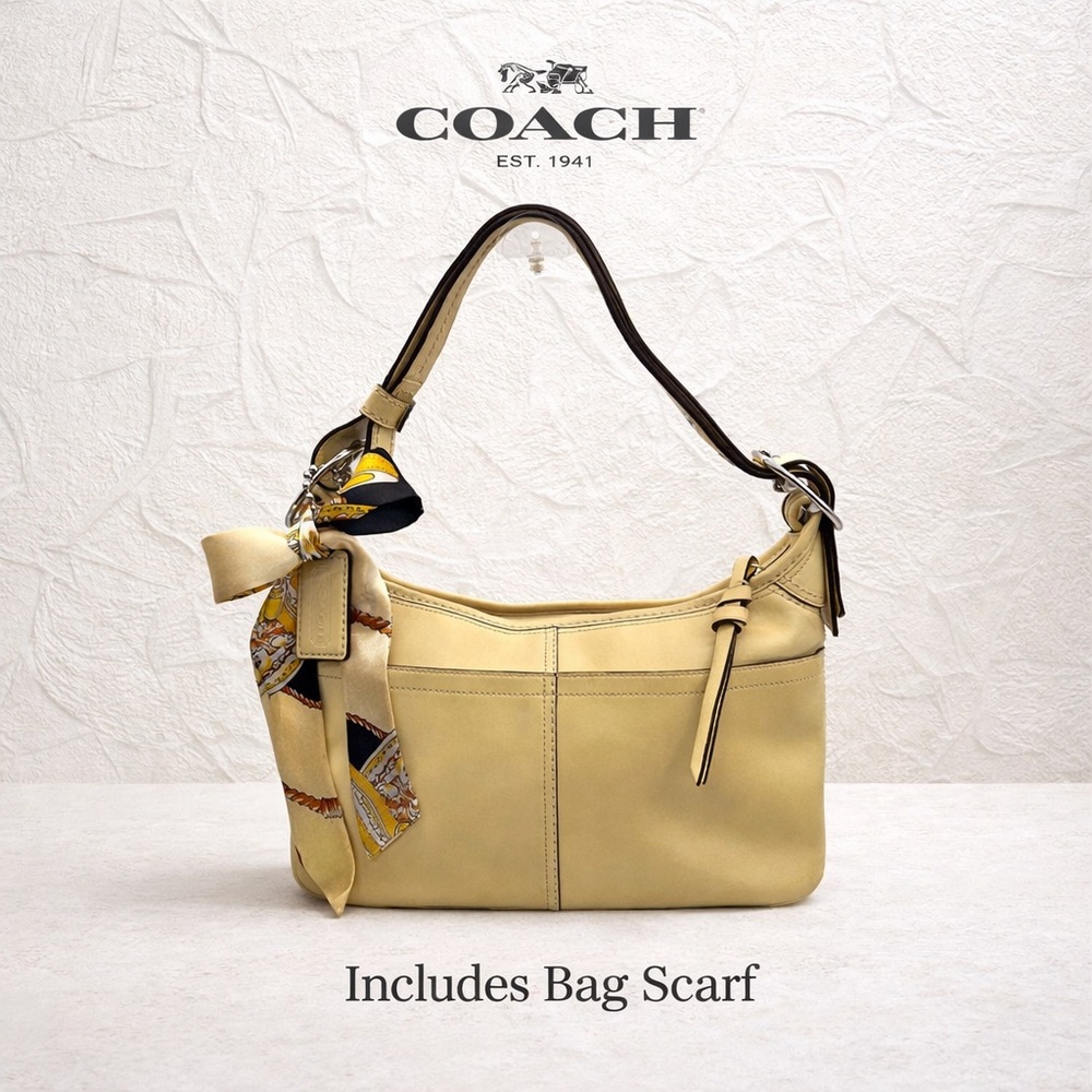 Coach Convertible Hobo F13354 Rare Yellow Leather Shoulder Bag w Scarf